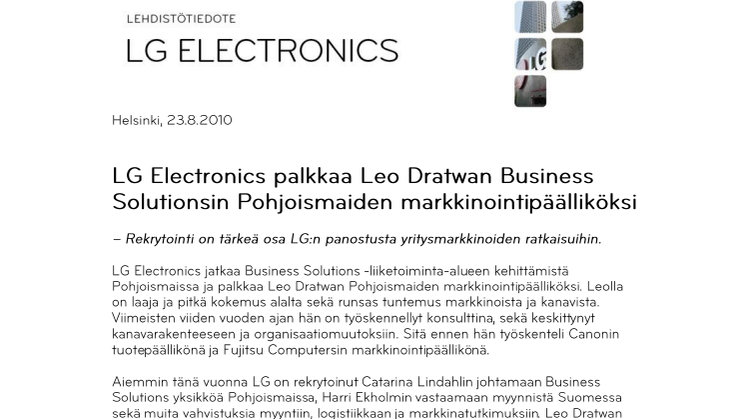 LG Electronics palkkaa Leo Dratwan Business Solutionsin Pohjoismaiden markkinointipäälliköksi