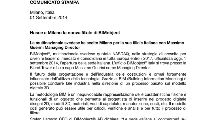 Nasce a Milano la nuova filiale di BIMobject®