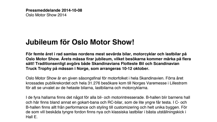 Jubileum för Oslo Motor Show!