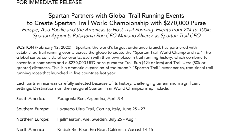 Spartan Trail World Championship announcement