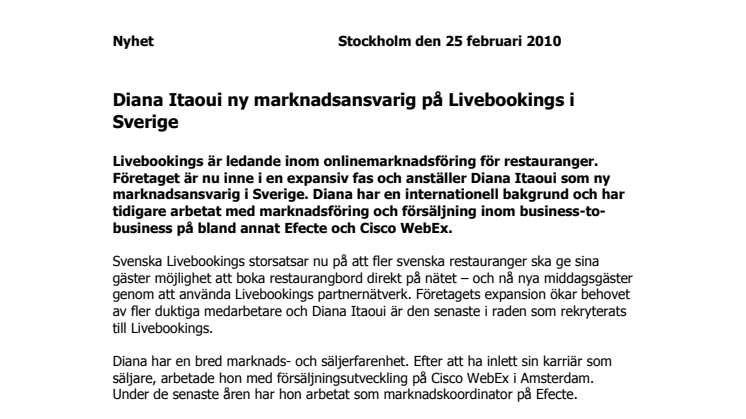 Diana Itaoui ny marknadsansvarig på Livebookings i Sverige