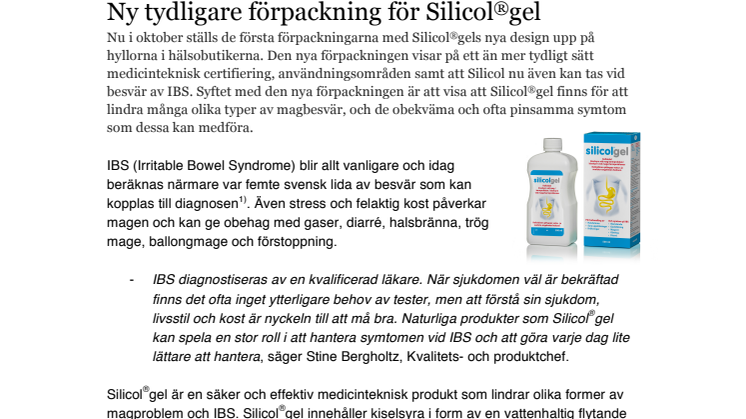 Ny design Silicol®gels som  speglar nytta, besvär och hjälp vid IBS