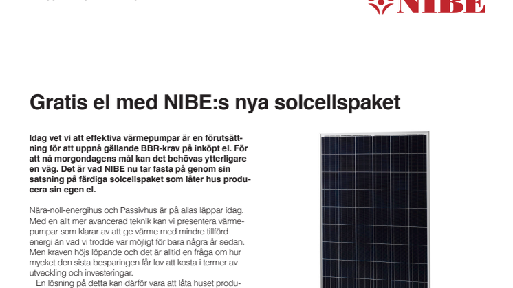 Gratis el med NIBE:s nya solcellspaket