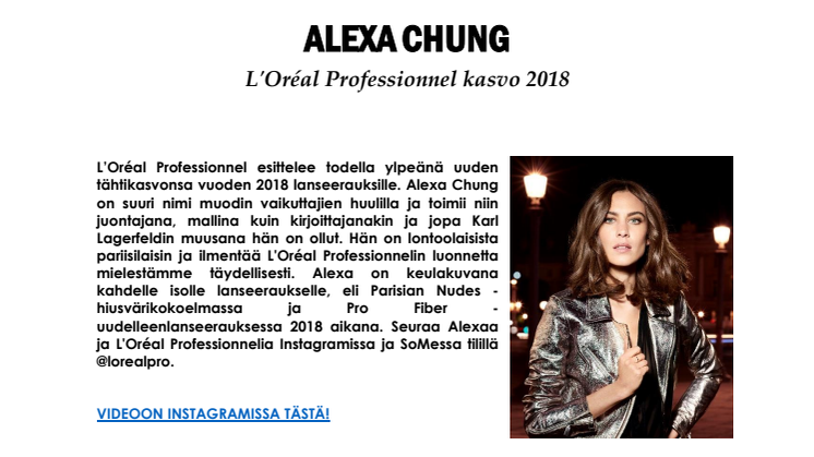 Alexa Chung - L'Oréal Professionnel tähtikasvo 2018 