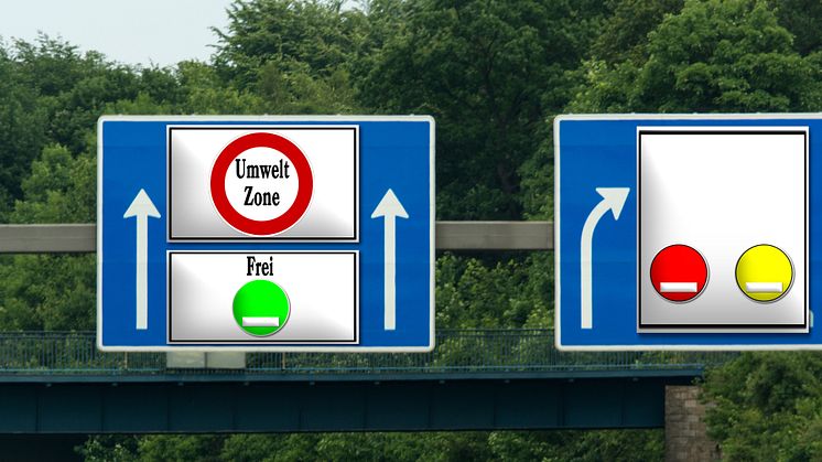 Tyske motorvejsskilte viser afkørsel til miljøzone