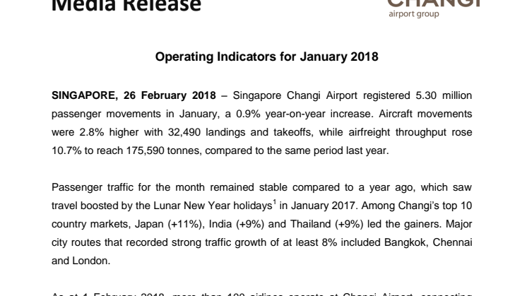Operating Indicators for January 2018