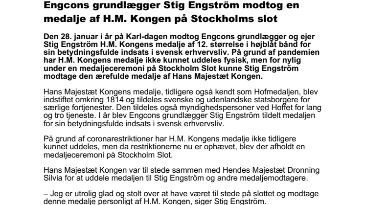 281021_Press_Engcons grundlægger Stig Engström modtog en medalje af H.M. Kongen på Stockholms slot