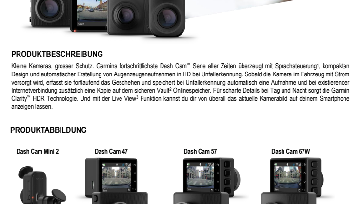 Datenblatt Garmin Dash Cam 2021