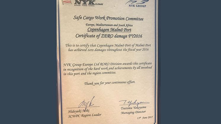CMP has received a distinction from the NYK Group