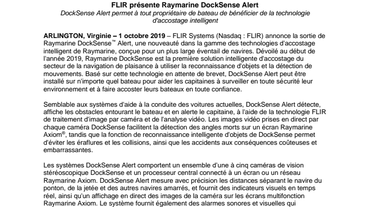 FLIR présente Raymarine DockSense Alert 
