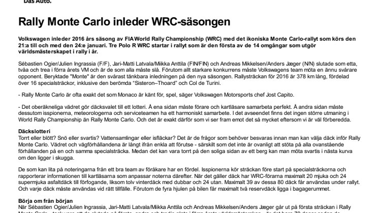 Rally Monte Carlo inleder WRC-säsongen