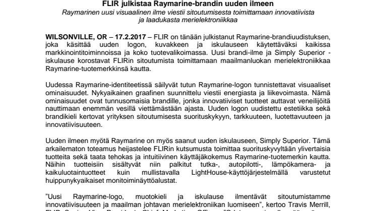 Raymarine: FLIR julkistaa Raymarine-brandin uuden ilmeen