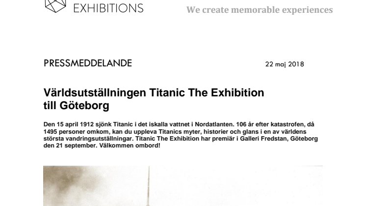 Världsutställningen Titanic The Exhibition till Göteborg