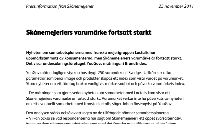 Skånemejeriers varumärke fortsatt starkt