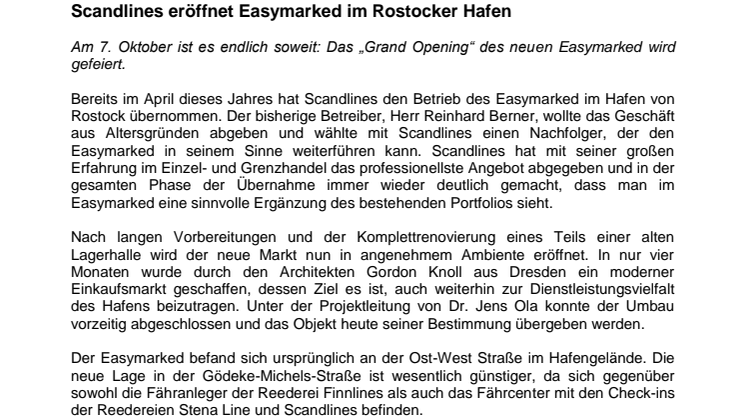 Scandlines eröffnet Easymarked im Rostocker Hafen
