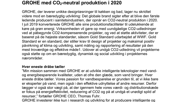 GROHE med CO2-neutral produktion i 2020