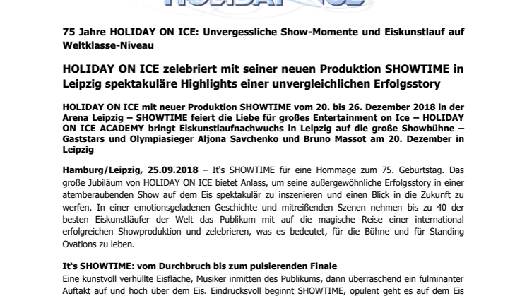 HOLIDAY ON ICE zelebriert mit seiner neuen Produktion SHOWTIME in Leipzig spektakuläre Highlights einer unvergleichlichen Erfolgsstory