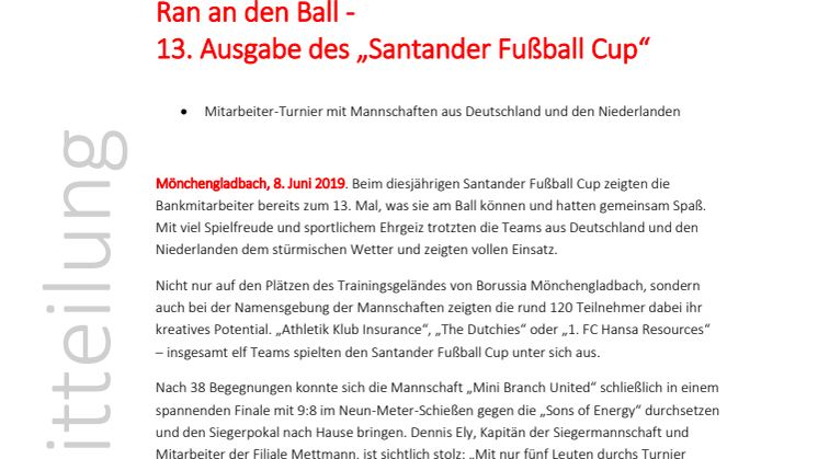 Ran an den Ball - 13. Ausgabe des „Santander Fußball Cup“ 