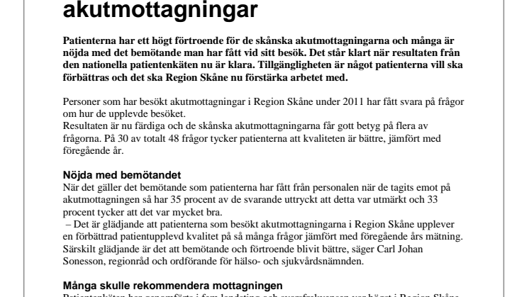 Högt förtroende för Region Skånes akutmottagningar