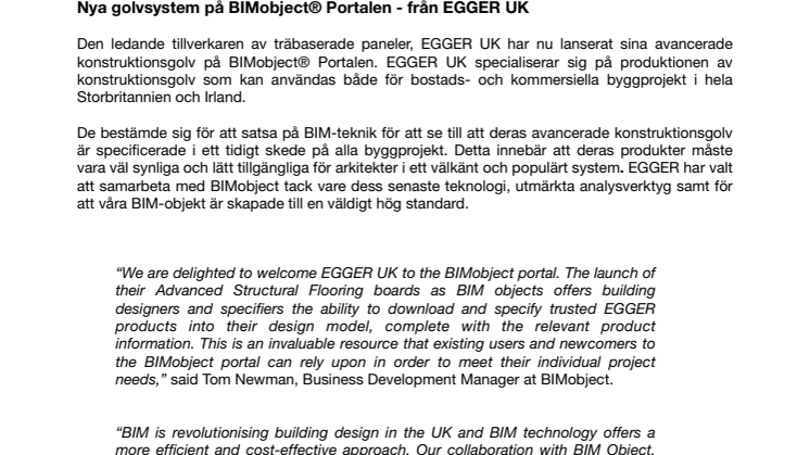 Nya golvsystem på BIMobject® Portalen - från EGGER UK