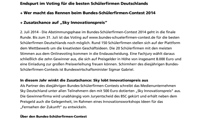 Endspurt im Voting für die besten Schülerfirmen Deutschlands
