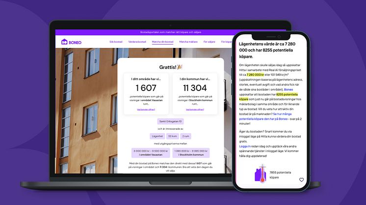 Boneo och Hitta.se lanserar samarbete för tjänsten Matcha din bostad