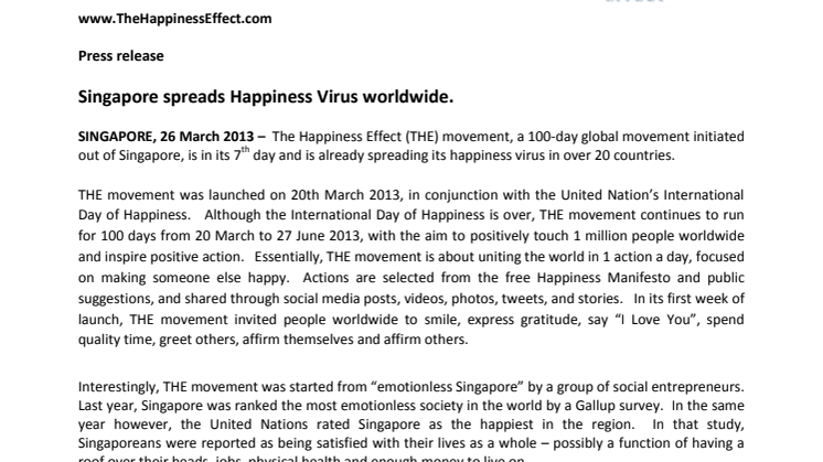 Singapore spreads Happiness Virus worldwide.