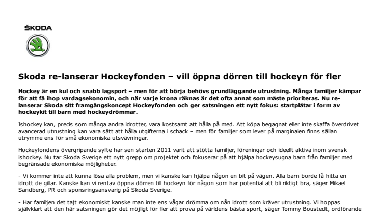 Skoda re-lanserar Hockeyfonden – vill öppna dörren till hockeyn för fler