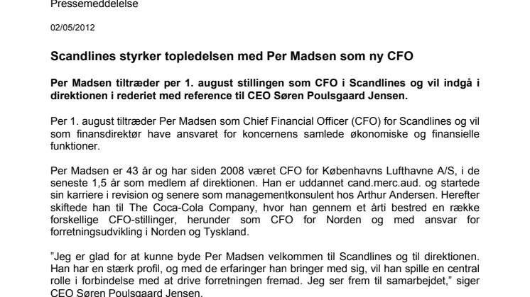 Scandlines styrker topledelsen med Per Madsen som ny CFO