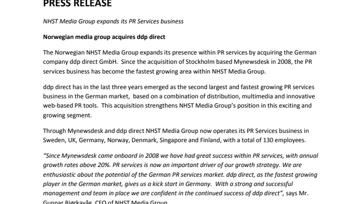 NHST Media Group expands its PR Services business