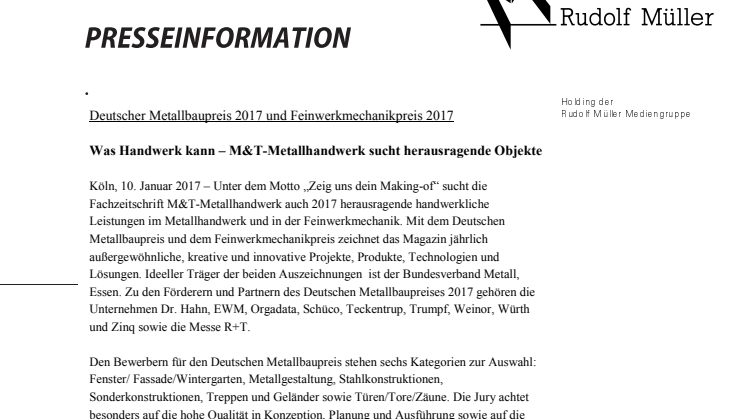 Was Handwerk kann – M&T-Metallhandwerk sucht herausragende Objekte