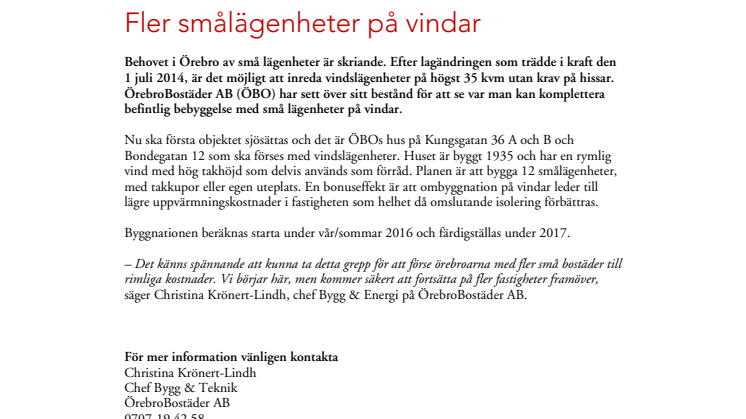 Fler smålägenheter på vindar