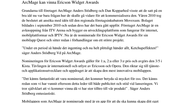 ArcMage kan vinna Ericson Widget Awards