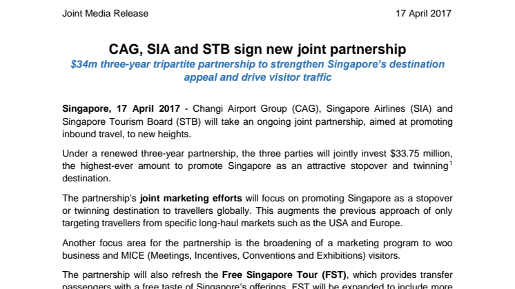 CAG, SIA and STB sign new joint partnership