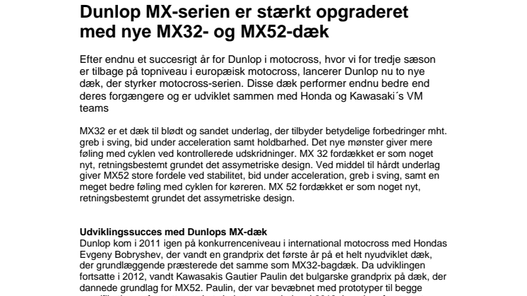 Dunlop MX-serien er stærkt opgraderet med nye MX32- og MX52-dæk