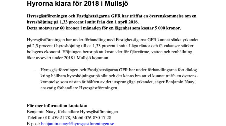 Hyrorna klara för 2018 i Mullsjö