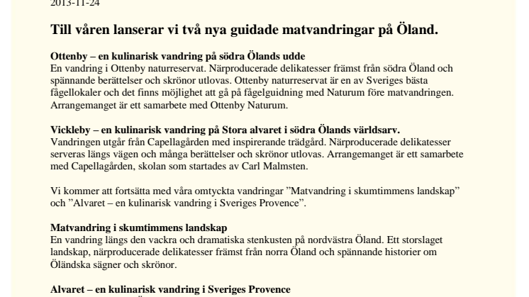 Till våren lanseras två nya guidade matvandringar på Öland