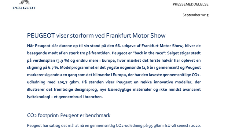 PEUGEOT viser storform ved Frankfurt Motor Show