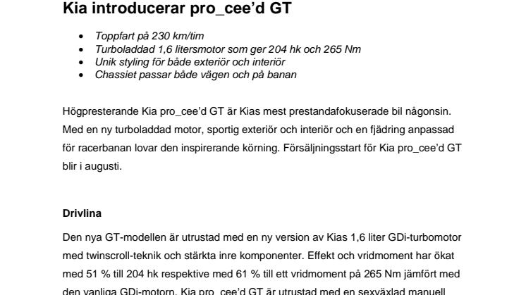 Kia introducerar pro_cee’d GT