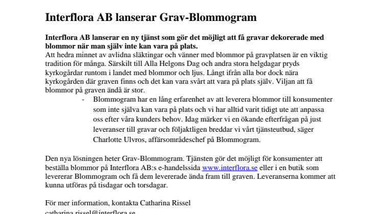 Interflora AB lanserar Grav-Blommogram