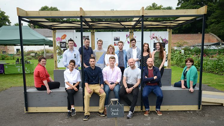 (l-r) Deborah Crombie (head gardener), Deborah Hunter-Knight (project manager), Ben Couture of Jardine Couture, Allard Newell (student) Peter Dixon (northumbria), Paul Ring (northumbria) and Julie Hawthorne of National Trust. 