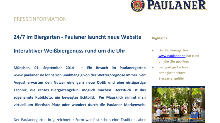 24/7 im Biergarten - Paulaner launcht neue Website