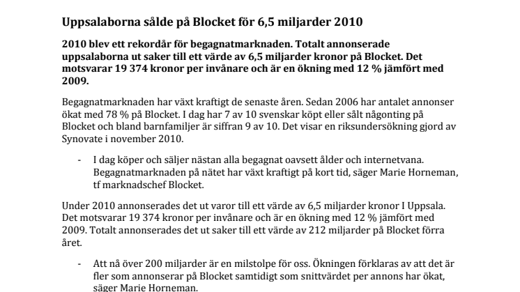 Uppsalaborna sålde på Blocket för 6,5 miljarder 2010
