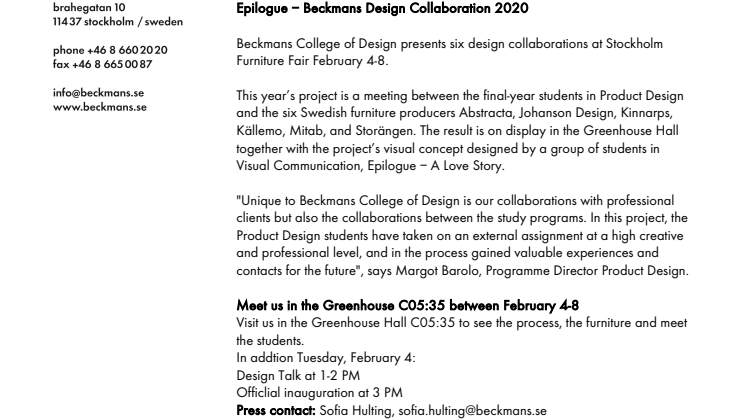 Press release - Beckmans Design Collaboration 2020, English