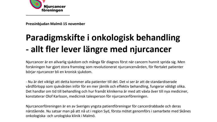 Paradigmskifte i onkologisk behandling - allt fler lever längre med njurcancer