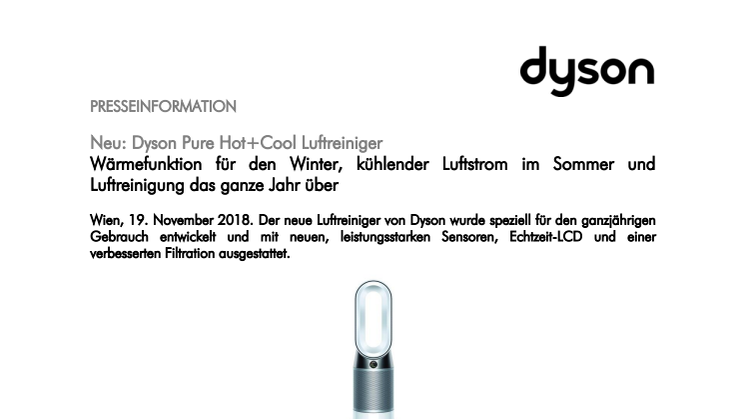 Dyson Pure Hot+Cool Luftreiniger: Wärmefunktion für den Winter, kühlender Luftstrom im Sommer und Luftreinigung das ganze Jahr über 