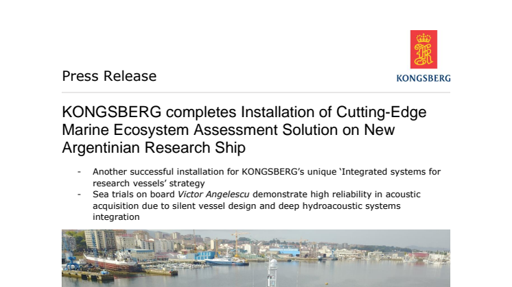 Kongsberg Maritime: KONGSBERG completes Installation of Cutting-Edge Marine Ecosystem Assessment Solution on New Argentinian Research Ship