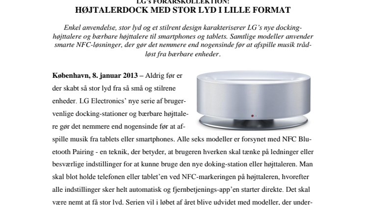LG’S FORÅRSKOLLEKTION: HØJTALERDOCK MED STOR LYD I LILLE FORMAT 