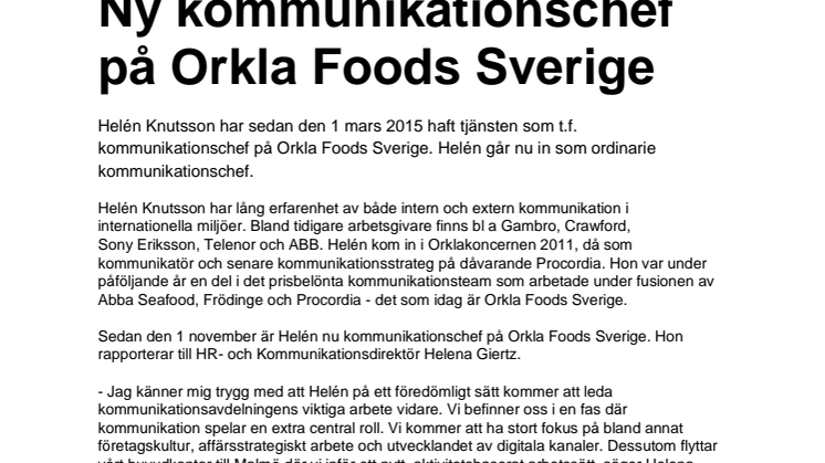 ​​​Ny kommunikationschef på Orkla Foods Sverige