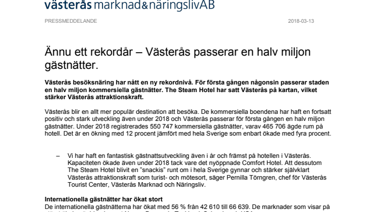 Ännu ett rekordår – Västerås passerar en halv miljon gästnätter. 